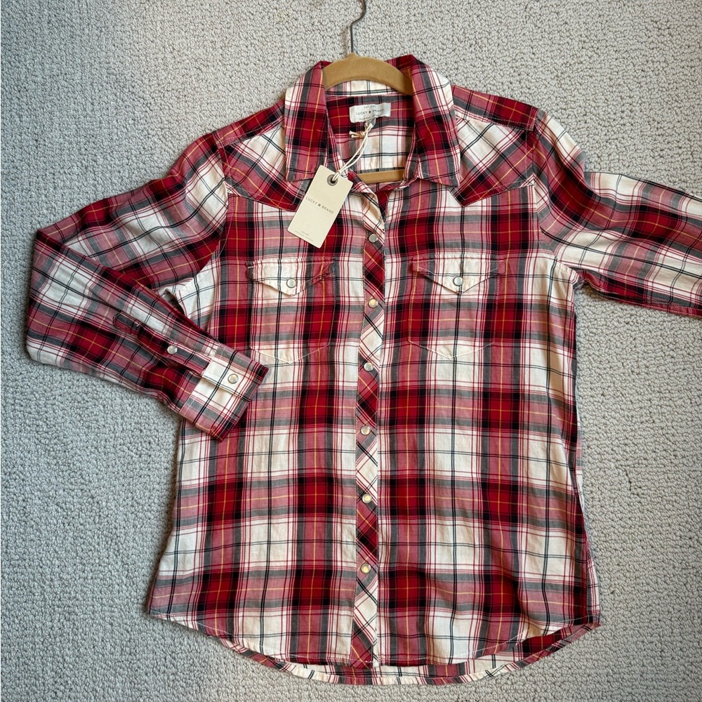 Lucky Brand Red Multi Western Plaid Shirt Size Small NWT NEW - Picture 2 of 6